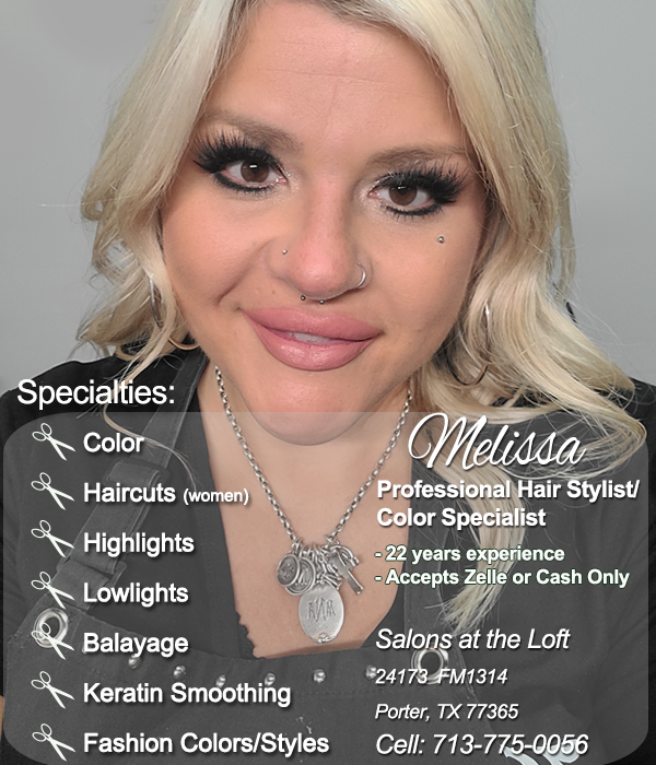 Kingwood Porter Hair Stylist, Professional Hair Stylist, Color Specialist, Make-up Artist, Bridal Party Make-up, highlights, color, haircuts.